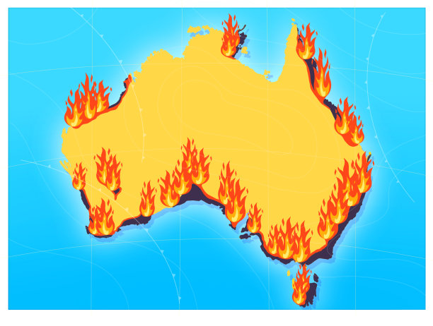 森林大火在澳大利亚地图插图。图片下载