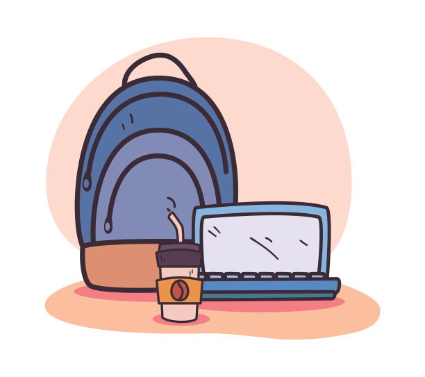 包笔记本电脑和咖啡杯设计图片下载