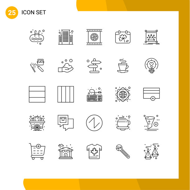 通用图标符号组25个现代线条图片下载