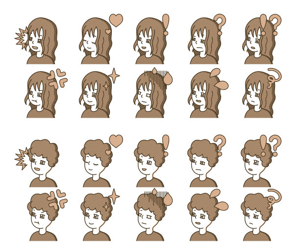 人物侧面插图(棕色)表情变异3图片下载
