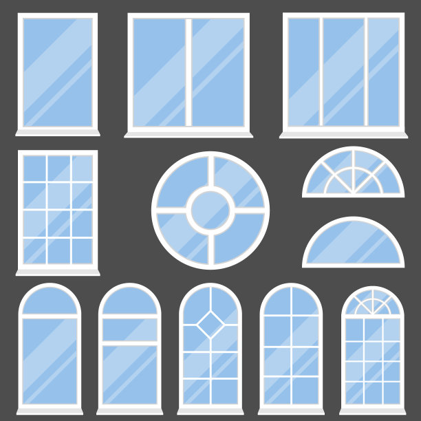 窗户，现代和老式的窗户在黑暗的背景。向量,卡通插图。向量。图片下载