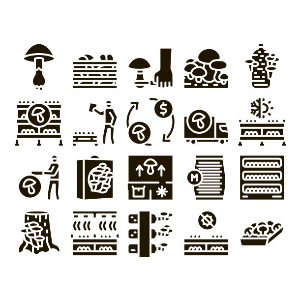 蘑菇农场植物字形集向量图片下载