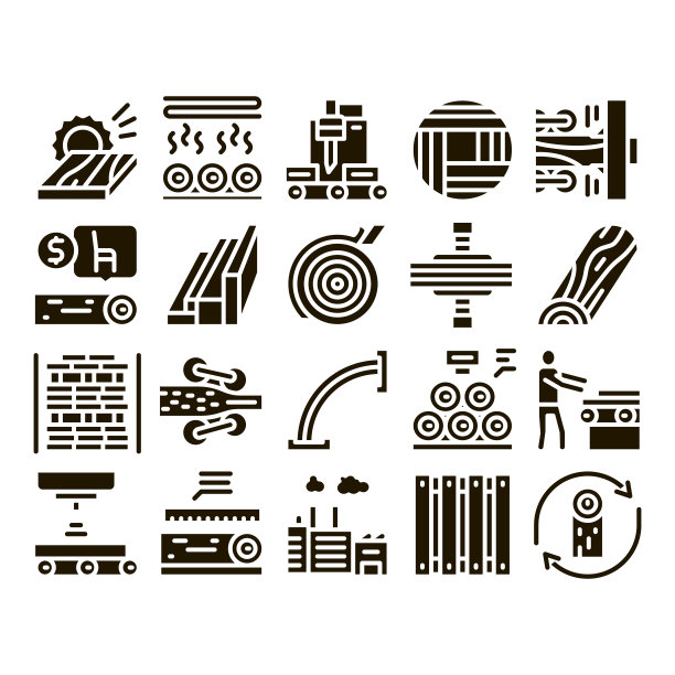 木材生产植物字形集向量图片下载