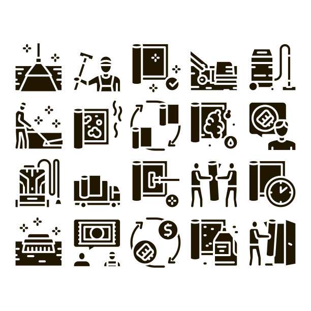 地毯清洗服务图标设置矢量图片下载