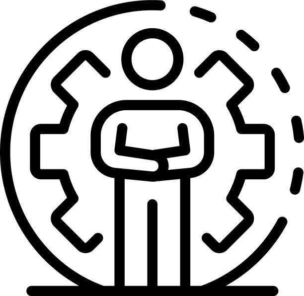 男人和巨大的齿轮图标轮廓风格图片下载