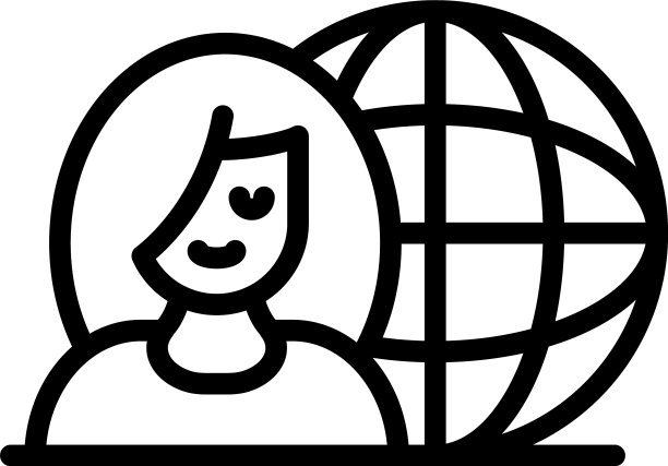女孩和全球图标轮廓风格图片下载