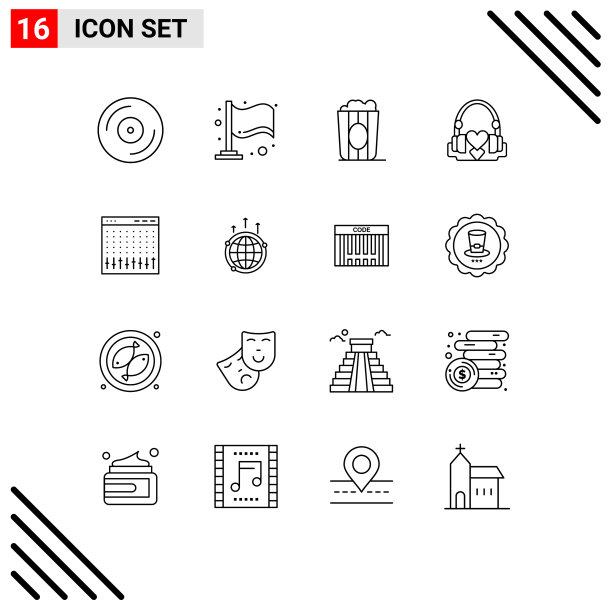 移动界面大纲集16个象形图图片下载