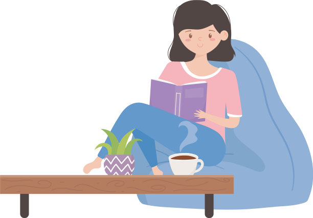 呆在家里的女孩在房间里看书图片下载