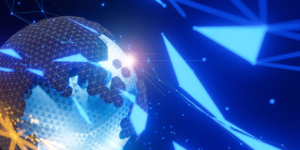 多边形三维地球仪与线全球连接。全球社交网络。，3d模型和插图。图片下载