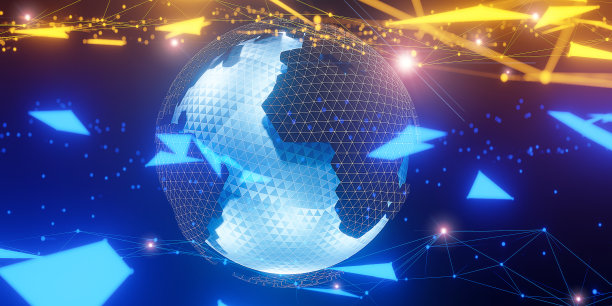 多边形三维地球仪与线全球连接。全球社交网络。，3d模型和插图。图片下载