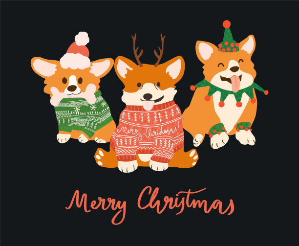 矢量圣诞明信片与可爱的柯基图片下载