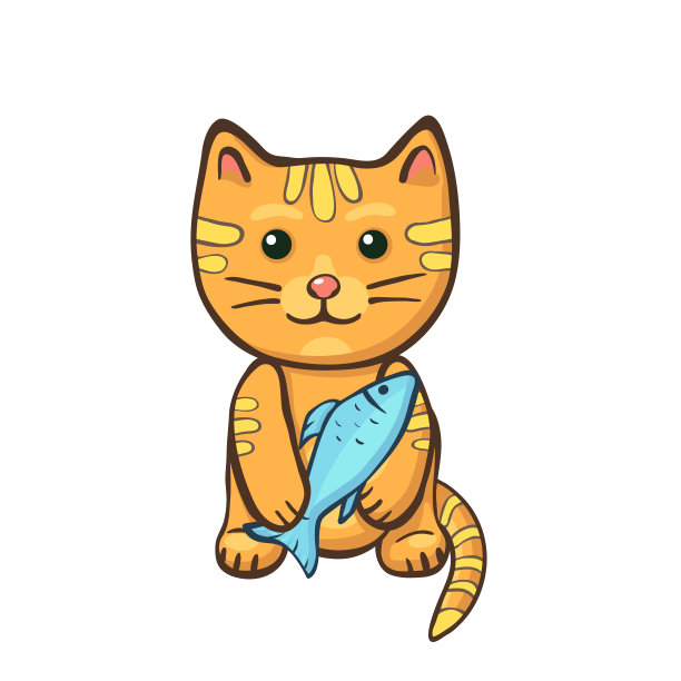 可爱的橙色猫抱着鱼图片下载