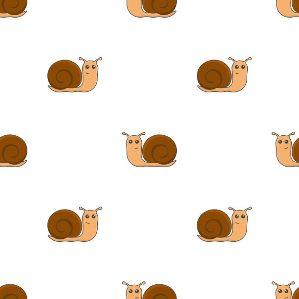 无缝图案与彩色卡通蜗牛的形象。蜗牛在不同方向的运动。孤立的矢量图像在一个纯白色的背景。图片下载