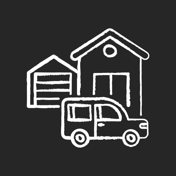 车库建筑粉笔白色图标上的黑色背景图片下载