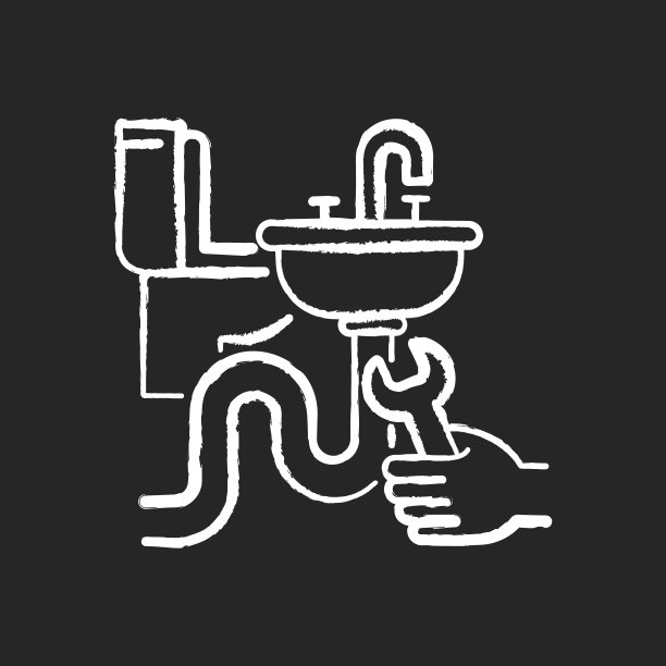 管道安装粉笔白色图标上的黑色背景图片下载