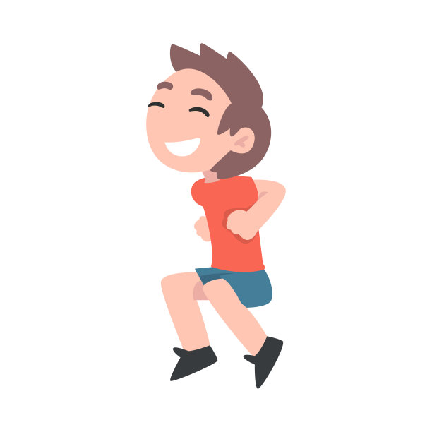 小男孩快乐地跳跃，可爱的快乐的孩子有乐趣穿着休闲服装卡通风格矢量插图图片下载