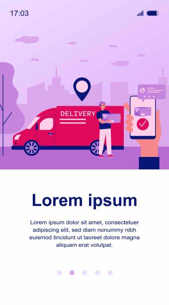 快乐快递员送包裹给客户图片下载