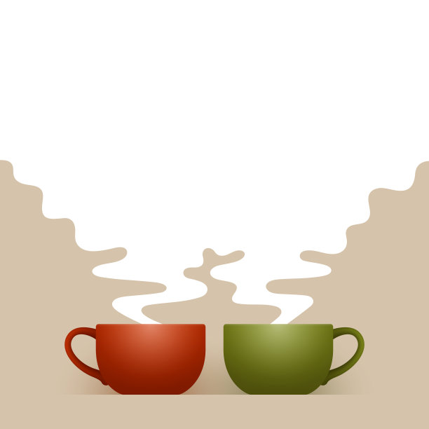 两杯彩色陶瓷热饮和白色蒸汽图片下载