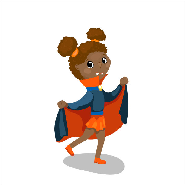 万圣节服装的可爱小孩，矢量人物角色，在白色背景上隔离。盛装打扮的漂亮非洲女孩欢度万圣节图片下载