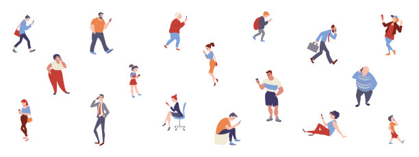 拥有智能手机的多样化人群。人员和技术背景。矢量字符插图孤立在白色上图片下载