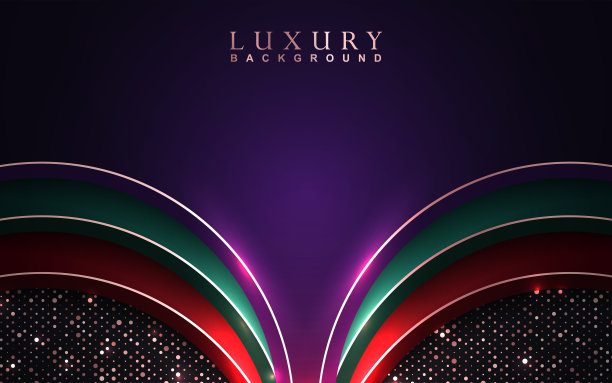 豪华的背景与抽象的纸形状和紫色，绿色，红色，黑色的颜色。重叠纹理金色光元素装饰。矢量图形图片下载