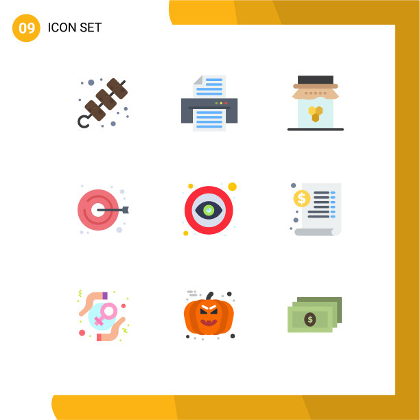 包装9个现代平面颜色的标志和符号图片下载