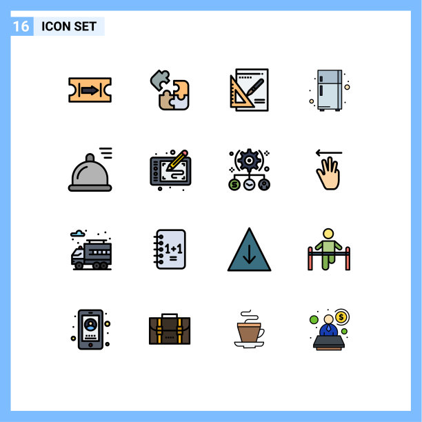 包装16个现代平色填充线条标志图片下载