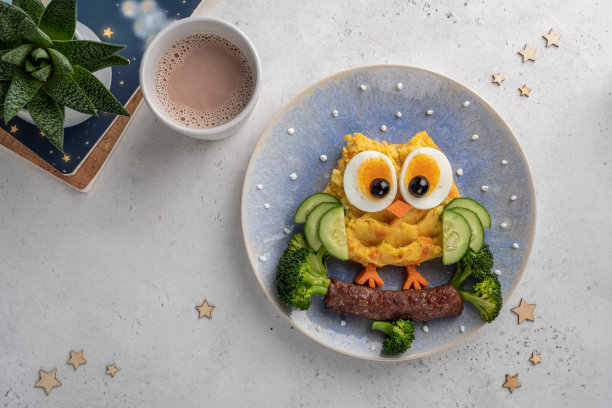 有趣的猫头鹰土豆泥胡萝卜蔬菜泥图片下载