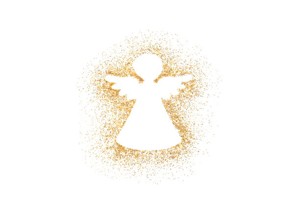 天使圣诞装饰在金色的闪光孤立在白色的背景图片下载