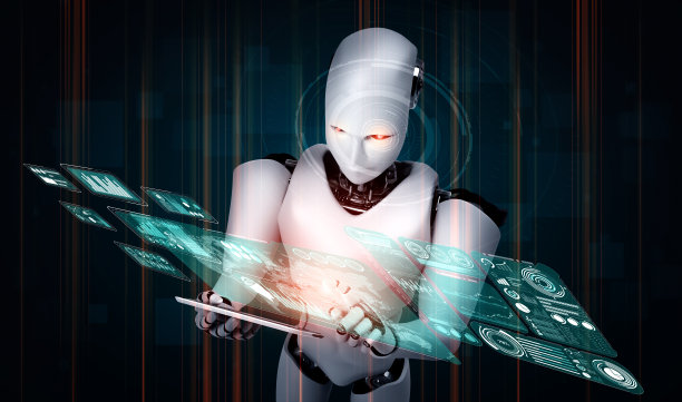 仿人机器人采用平板电脑进行大数据分析图片下载