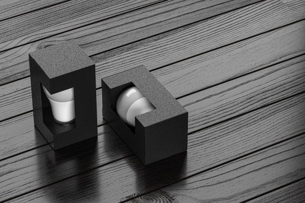 黑色牛皮纸纸板灯泡泡盒模型的品牌和身份不同的观点在木制办公桌3d渲染图片下载