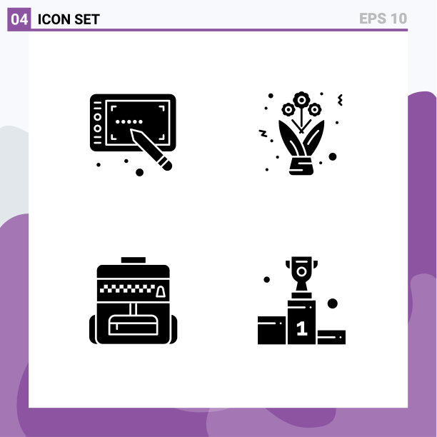 4个通用的固体符号设置为网络和移动图片下载