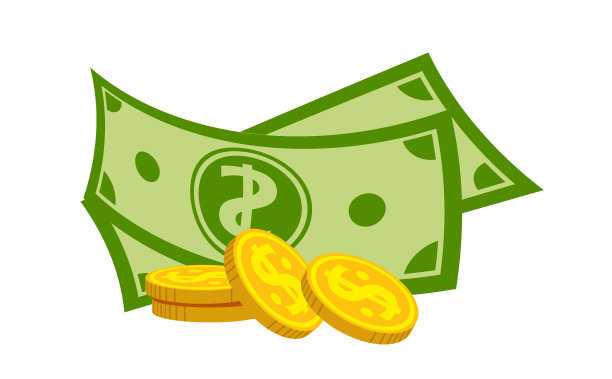 钞票和硬币堆叠现金卡通图片下载