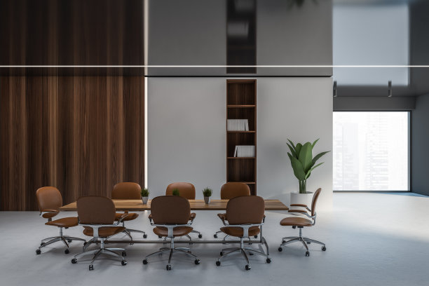 混凝土和深色木制会议室图片下载