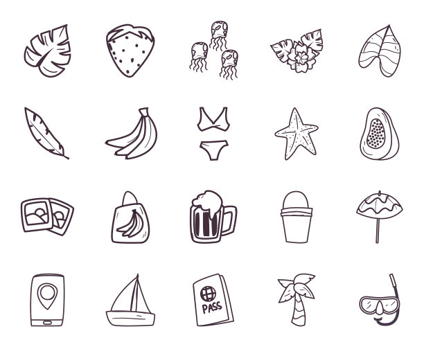 夏季线条风格图标集设计图片下载