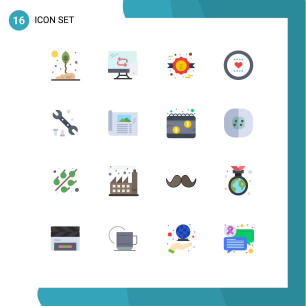 可编辑线包16个简单的平面颜色图片下载