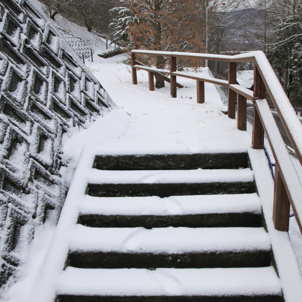 日本川口町覆盖积雪的人行道图片下载