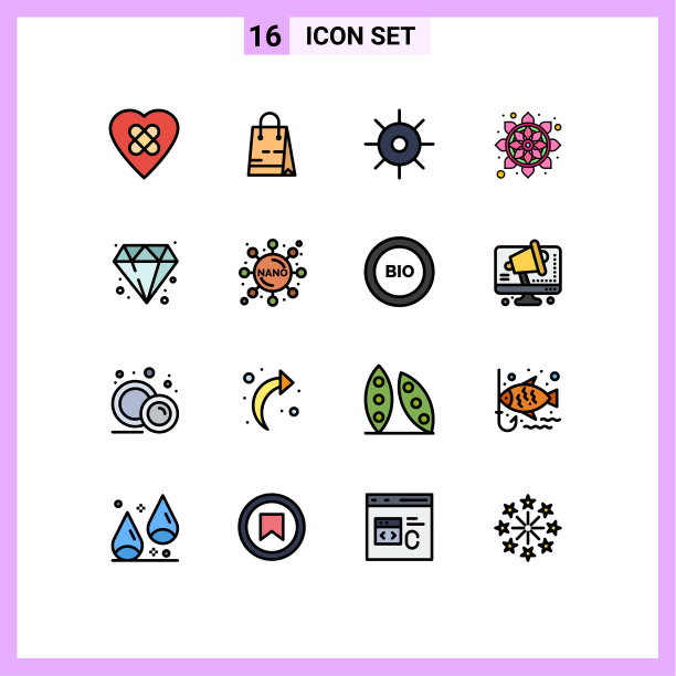 组16现代平面颜色填充线条集图片下载