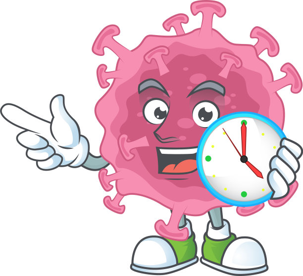 卡通人物日冕病毒寄生虫与时钟图片下载