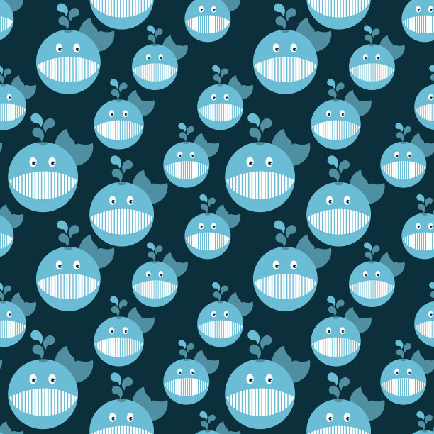 蓝色背景上的鲸鱼矢量无缝模式。可爱的鱼装饰的孩子。动物数字纸的孩子。矢量幼稚纹理织物，纺织品，服装图片下载