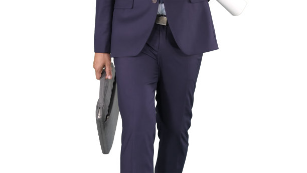 年轻的建筑建筑师拿着公文包走在白色的背景上图片下载