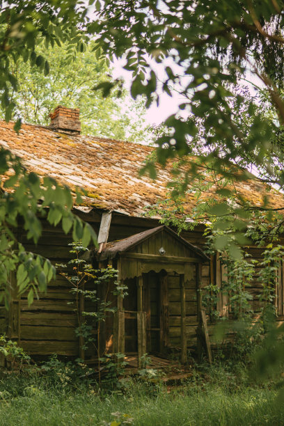 旧的木屋。农村景观图片下载