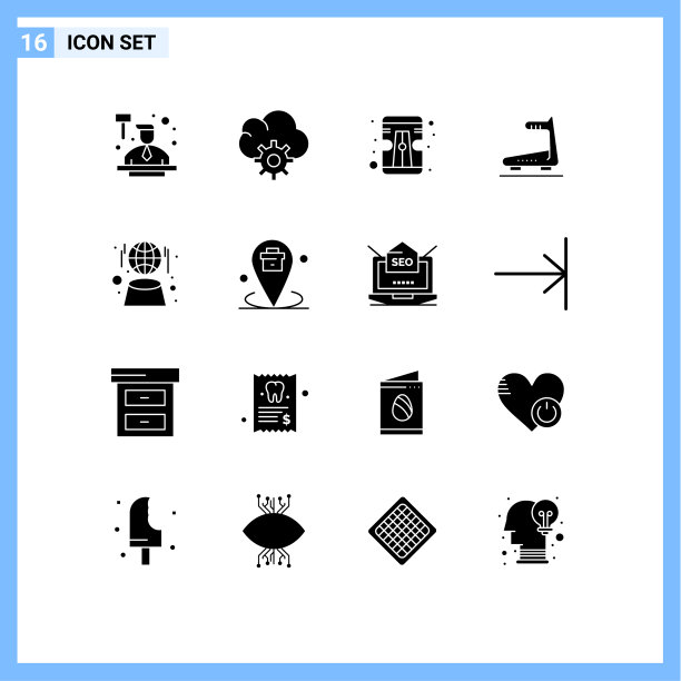 包装16个现代固体符号符号和符号图片下载