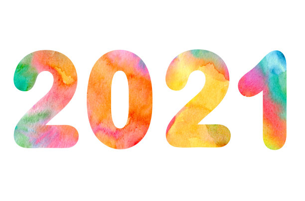 手绘水彩2021年插图孤立在白色背景。剪影数字艺术的新年，圣诞节和冬季假期设计。图片下载