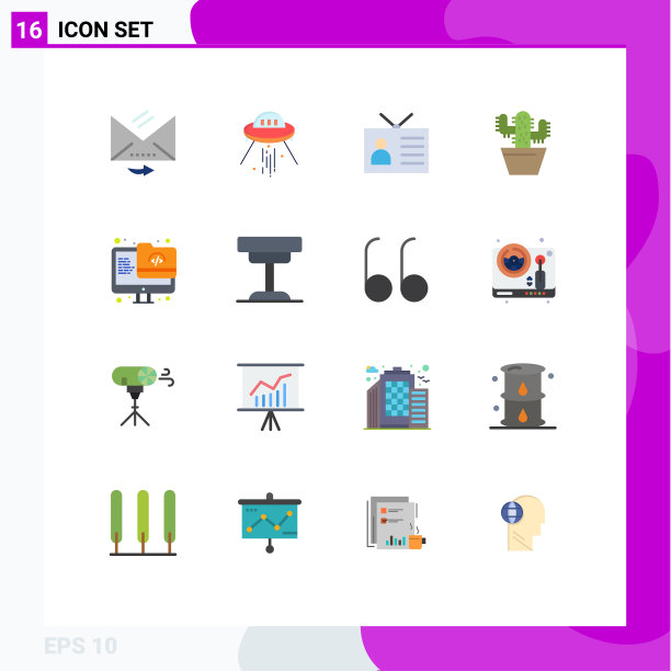 移动界面平面颜色设置16个象形图图片下载