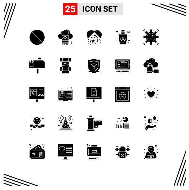 可编辑的线包25个简单的固体符号图片下载