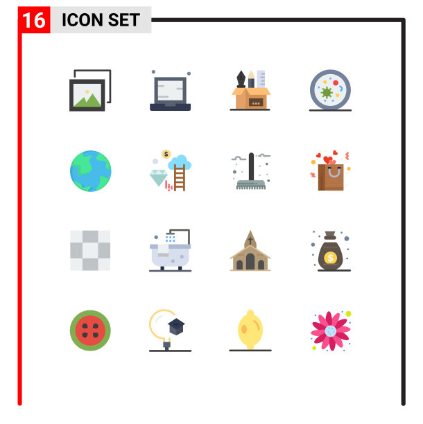 设置16个现代UI图标符号标志的地球图片下载