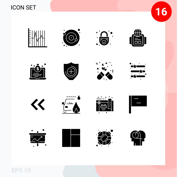 可编辑的线包16个简单的固体字形图片下载