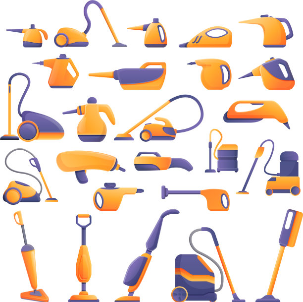 蒸汽清洁图标设置卡通风格图片下载