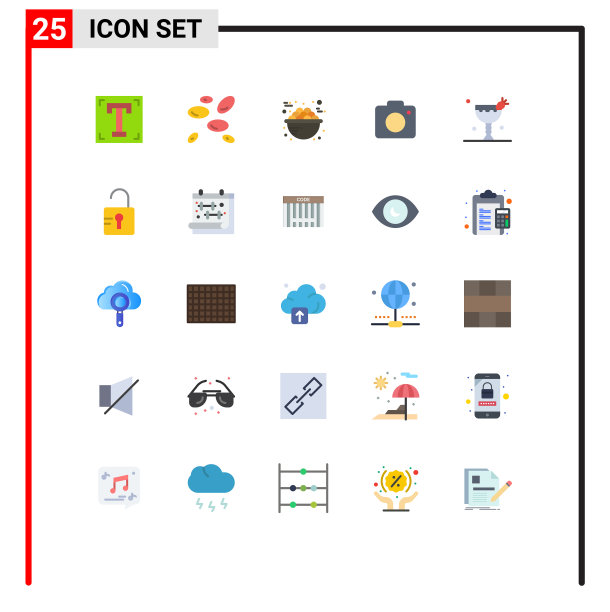 包装25个现代平面颜色的标志和符号图片下载